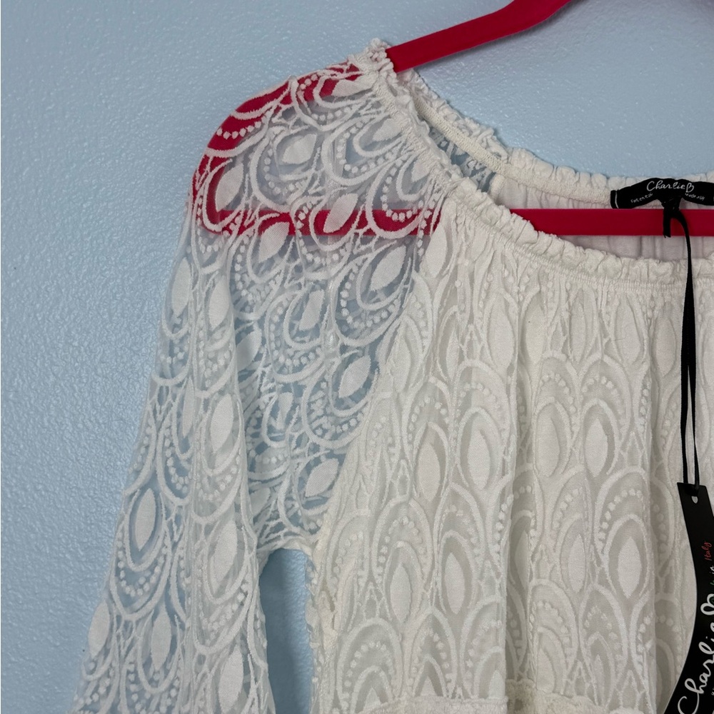 CHARLIE B White Lace Peasant Blouse - Picture 2 of 7